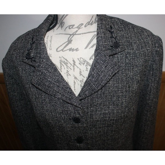Scarlett Suit Jacket Tweed Sz 15/16 Black & Gray Embroidered Collar GUC - Picture 2 of 8